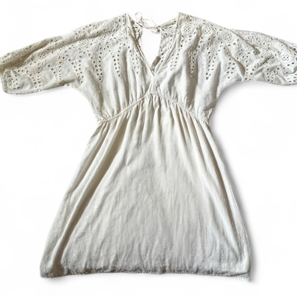 🌹 Lovestitch Ivory Eyelet Long-Sleeved Mini Dress Size Medium